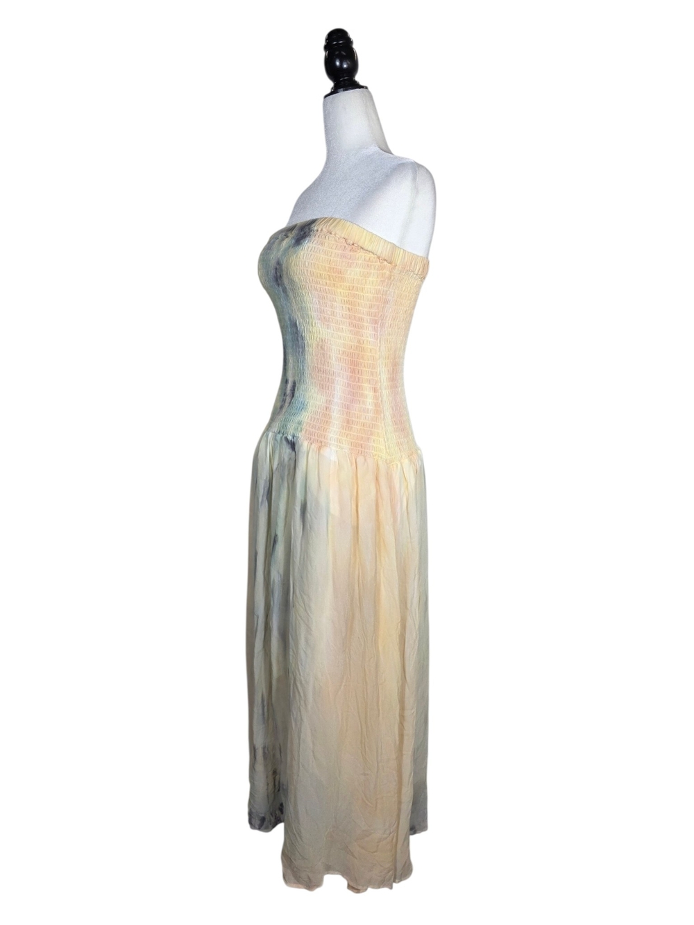 Young Fabulous & Broke Strapless Smocked Maxi Dress in Pale Yellow Tie-Dye